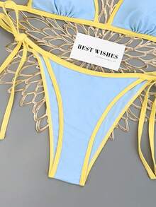Swim Vcay Bộ bikini dây mảnh cổ yếm màu xanh trắng phối hợp gợi cảm dành cho nữ, thích hợp cho kỳ nghỉ hè 2026. - Nhiều màu - Xem 5