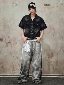 ROMWE MEN Street Life 男士数码印花中世纪图案牛仔裤 - 黑與白 - 查看 6