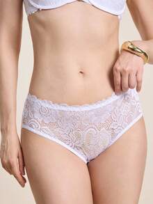 Hourtrue Bộ 3 chiếc quần lót ren phối ren gợi cảm với viền lượn sóng, thoáng khí. - Màu Đỏ Sâu - Xem 4