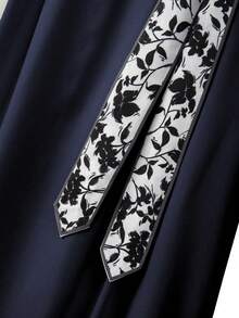 GlowEve CURVE Plus Size Floral Print Waist Belt Elegant Pleated A-Line Skirt, Suitable For Work & Daily Wear - Navy Blue - View 4