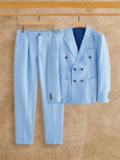 HIMLAND Men's Minimalist Everyday Long Sleeve Top And Pants Suit ,Men's Light Blue Pinstripe Double Breasted 2 Piece Suit ,Summer Beach Destination Wedding Groom Suit Slim Fit ,Italian Riviera Old Money Style Tailored Peak Lapel Suit ,Lightweight Breathable Vertical Striped Elegant Blazer Set ,Smart Casual Resort Wear Double Breasted Suit For Men ,Classic Vintage Baby Blue Suit Set With Trousers ,Men's 2 Piece Suit Set , Slim Fit Summer Beach Wedding Groom Tuxedo , Men's Old Money Light Blue Pinstripe Double-Breasted Set , Light Blue Suit Set ,Double Breasted Suit  ,Summer Lightweight Suit  ,Old Money Aesthetic  ,Vertical Stripe Trousers ,Destination Wedding Suit