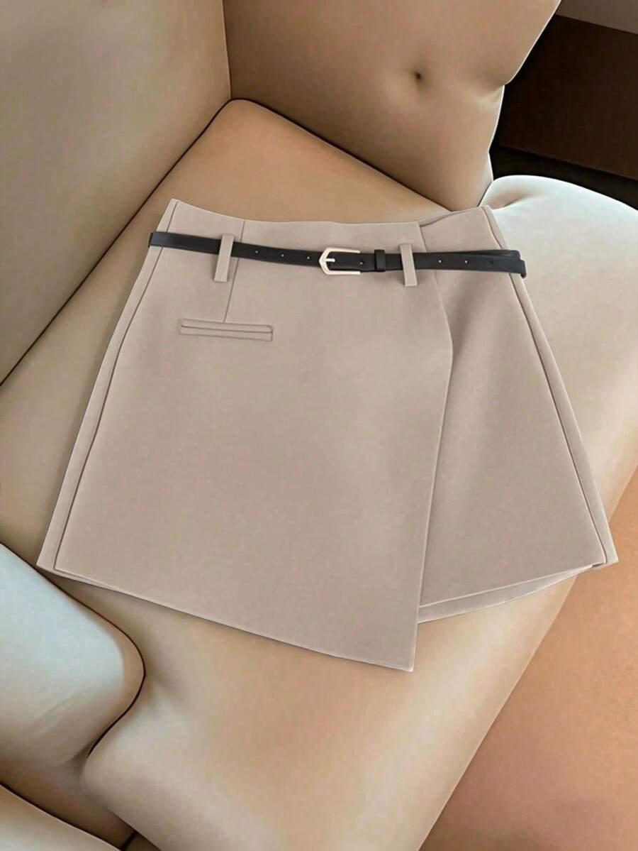 Franclia Váy/quần dài thời trang công sở dáng bất đối xứng, quần short đa năng một mảnh dành cho nữ, váy/quần dài phối không cần thắt lưng. - Màu Tím - Xem 1