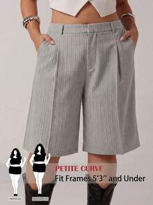 SHEIN PETITE CURVE 春季简约通勤灰色百慕大短裤（女款） - 彩色 - 查看 3