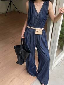 DAZY Bộ áo liền quần denim thường ngày dành cho nữ - Rửa tối - Xem 1