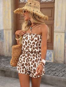 Brillora Leopard Print Halter Jumpsuit For Women, Vacation Style - Khaki - View 5