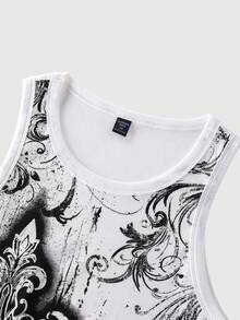 Goth Men's U-Neck Sleeveless Fashionable Printed Casual Versatile Tank Top, Summer - White - View 4