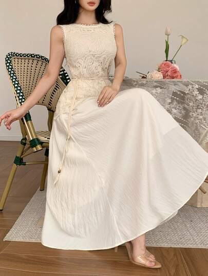 DAZY Bộ đồ nữ thanh lịch thường ngày gồm áo không tay và chân váy dài, thích hợp cho mùa xuân/hè.