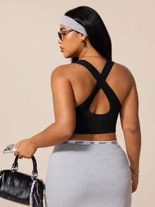 SHEIN Rhythm Era Sujetador deportivo sin costuras de alta elasticidad para mujeres de talla grande - Negro - Ver 5
