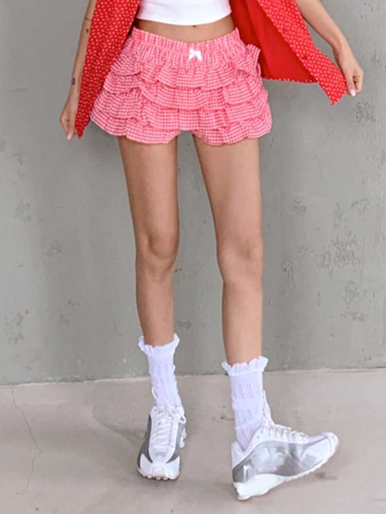 Women's Summer Casual Vacation Style Patterned Print Ruffle Hem Shorts
