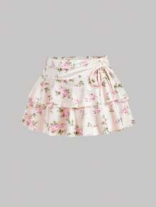 SHEIN MOD Chân váy nữ in hoa kiểu dáng thường ngày - Màu Hồng baby - Xem 1