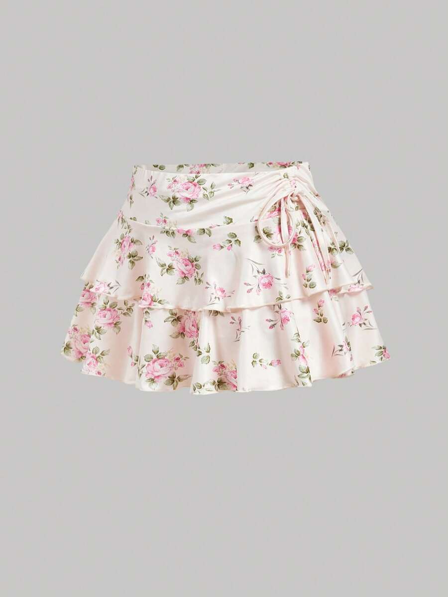 SHEIN MOD Chân váy nữ in hoa kiểu dáng thường ngày - Màu Hồng baby - Xem 1