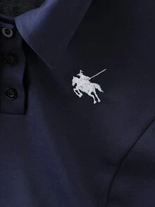 Franclia 大码夏季新款刺绣T恤短裤Polo衫休闲两件套 - 藏蓝色 - 查看 3