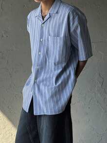 DAZY Blue Striped Loose Fit Short Sleeve Shirt For Men Summer - Multicolor - View 4