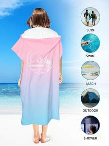 1PC Superfine Fiber Quick Dry Windproof Sunscreen Thermal Insulation Soft Absorbent Gradient Pink Hooded Cape Bath Towel Unisex Wearable Wrap Robe For Beach Outdoor Home Lightweight Portable Travel Essential Must Have - Multicolor - View 2