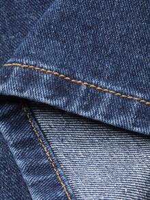 DAZY Bộ đồ denim nữ casual, áo vest có túi giả và quần ống rộng, thích hợp cho mùa hè. - Rửa trung bình - Xem 7