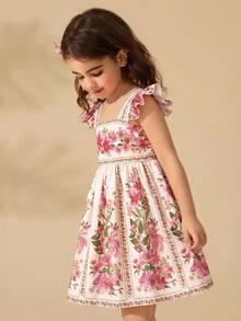 Travachic KIDS 小女孩可爱碎花印花短袖夏季度假连衣裙 - 彩色 - 查看 3