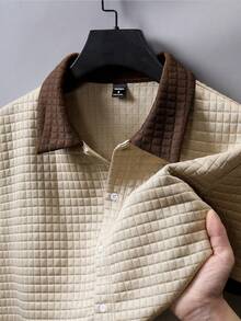 Manfinity CasualCool Conjunto de polo y pantalones cortos con bloques de color para hombre - Caqui - Ver 4