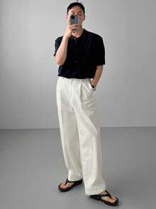 DAZY Pantalones rectos de pierna larga para hombre, ideales para ir al trabajo - Blanco - Ver 6