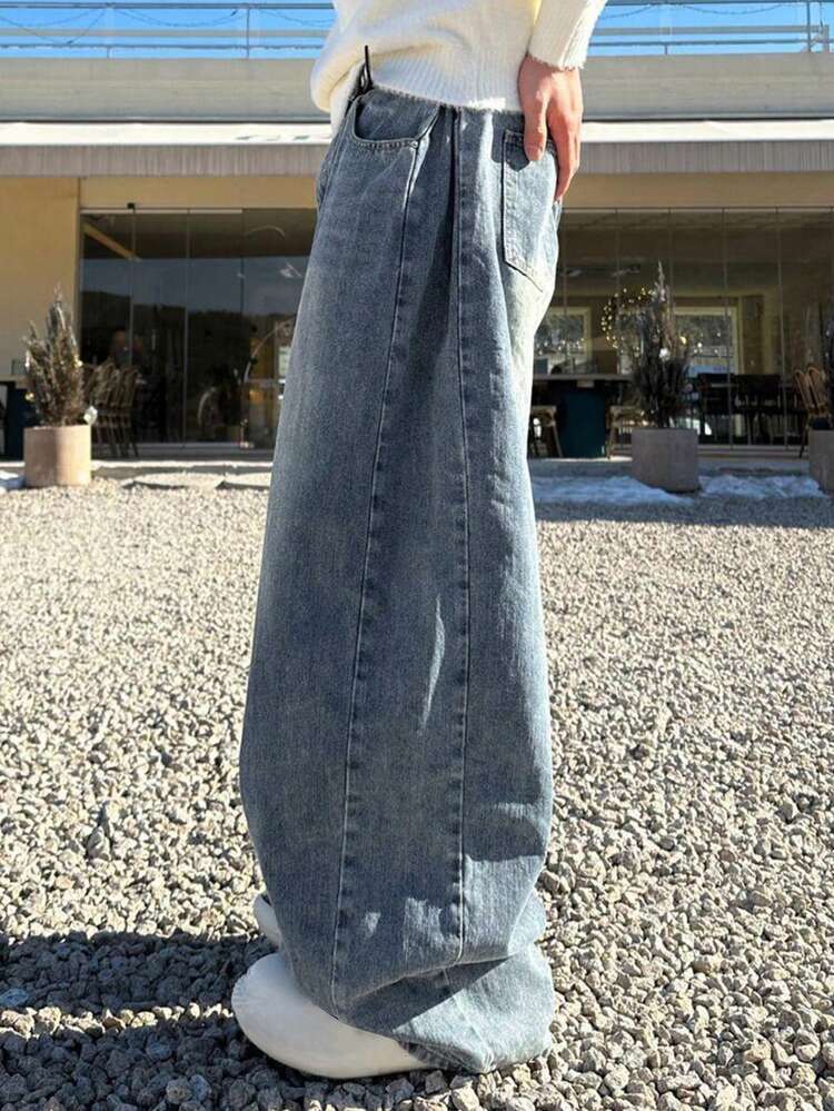 Spring Washed Blue Men's Pocket Wide Leg Loose Casual Jeans