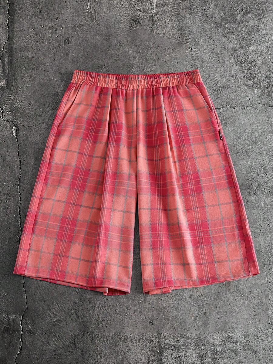 AXEPEAK Quần short nam kẻ caro dáng casual, thích hợp cho mùa hè. - Hồng - Xem 1