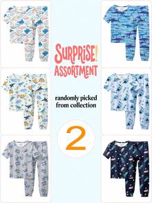 SHEIN 【6件套随机2件】男童睡衣，春夏新品，时尚热销元素：游戏机、鲨鱼、火箭、恐龙、宇航员图案印花，针织紧身高弹面料短袖长裤睡衣套装，2件上衣+2件裤子（随机发货） - 彩色 - 查看 3