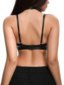 SHEIN 1pc Women's Sexy Lingerie Set, Punk Style, Faux Leather + Grommet Design - Black - View 2