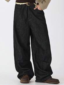 DAZY Long Curved Blade Design With Waist Strap Jeans - Black - View 6