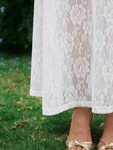 Franclia Women's New White Ruffled Elegant Romantic Lace Spaghetti Strap Maxi A-Line Dress - White - View 6