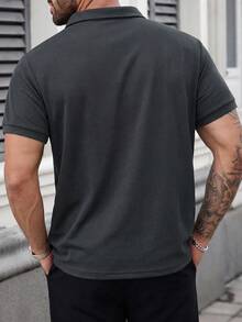 Manfinity CasualCool 加大码男士休闲通勤 Polo 衫，翻领，短袖，夏季 - 深灰色 - 查看 2