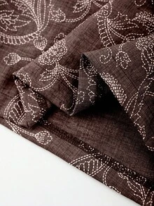 Franclia Conjunto de 2 piezas de top sin mangas y shorts con bordado de flores de anacardo de aspecto de lino para mujer de talla grande - Marrón - Ver 8