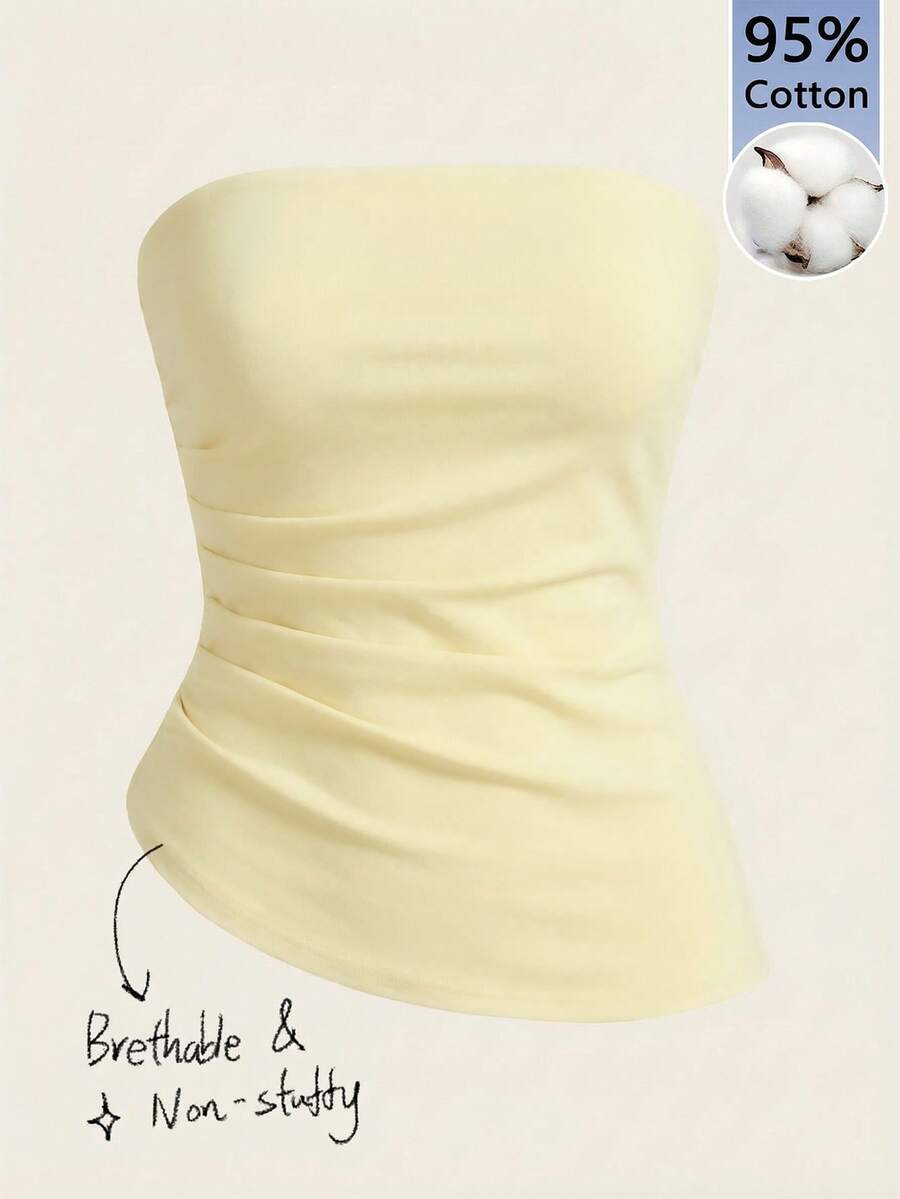 SHEIN Essnce Casual Minimalist Apricot 95% Cotton Women Top, Suitable For Summer - Apricot - View 1