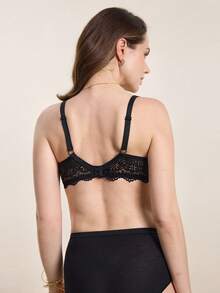 Hourtrue Sexy Push-Up Bra, Women's Lace Solid Color Bra, Underwire Crop Top Bra, Push-Up Bra, Bra, Backless Lingerie, Women's Underwear - Black - View 2