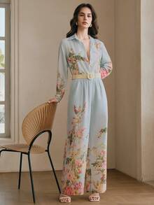 Anewsta Bộ đồ nữ 2 mảnh phong cách thường ngày, họa tiết hoa, thiết kế lãng mạn cho kỳ nghỉ xuân hè, gồm áo dài tay dáng rộng và quần ống rộng. - Nhiều màu - Xem 6