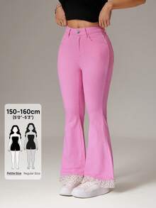 SHEIN PETITE Women's Solid Color Minimalist Sexy Everyday Jeans,Petite Women Swimming White Summer - Pink - View 9