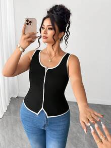 Elenzga Elegant Eleganza Commute Vacation Style Casual Loose Camisole Tank Top Comfortable Fabric Versatile Plus Size Spring Summer Autumn Date Night Black - Black - View 6