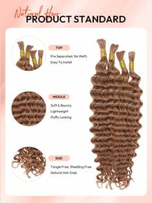Boho Braids 100%真人发，适合波西米亚风编发，深波浪卷发，4束/包，95克，棕色，全头量，散装真人发接发，适用于无结编发，湿波浪，无需纬线，预先分离的编发，女士真人发接发 - S30 - 查看 6