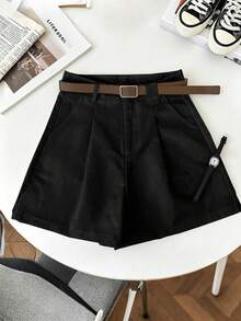 Suri Mira Quần short nữ thường ngày đa năng, quần short ống rộng màu trắng dành cho nữ đi học đại học - màu đen - Xem 1