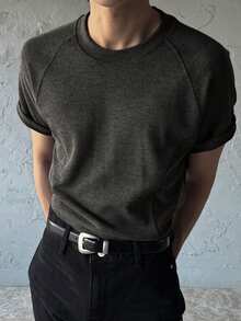 DAZY Men's Casual Short Sleeve Dark Gray T-Shirt, Summer - Dark Grey - View 3