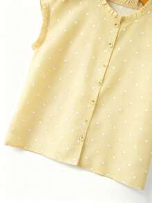 Franclia Blusa de mujer con cuello redondo, sin mangas, abotonada, con volantes y estampado de lunares vintage francés, versátil para el trabajo, el té de la tarde y el uso diario, suelta y casual - Amarillo claro - Ver 3