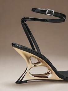 SHUZIA Giày sandal đế xuồng quai ngang mắt cá chân tối giản, gợi cảm dành cho nữ. - màu đen - Xem 7