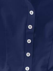 GlowEve Casual Solid Color Button Front T-Shirt, Summer Everyday Navy Blue - Royal Blue - View 4