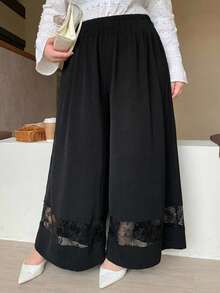 Dazy Plus Women's Solid Color Wide Leg Pants/Culottes, All Season - Black - View 2