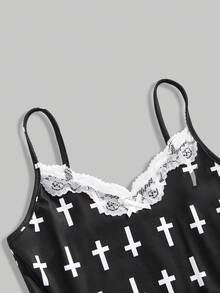 ROMWE Conjunto de 3 piezas con camiseta de tirantes con encaje y estampado de notas musicales y teclado de piano, estilo retro Y2K - Multicolor - Ver 8