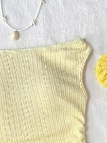 SHEIN Tween Girl Casual Tie-Up Flowy Fitted Light Yellow Textured Camisole Top - Yellow - View 5