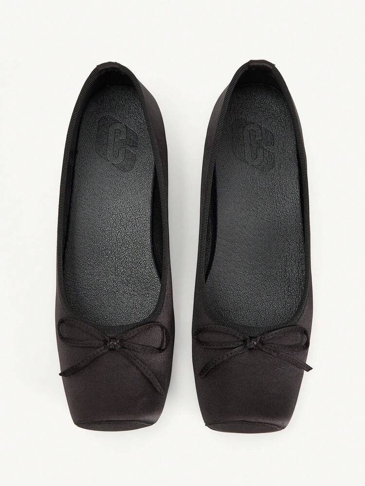 CUCCOO CHICEST Women's Bow Square Toe Block Heel Low Heel Elegant Retro Satin Black Pumps Commute Office Casual Shoes