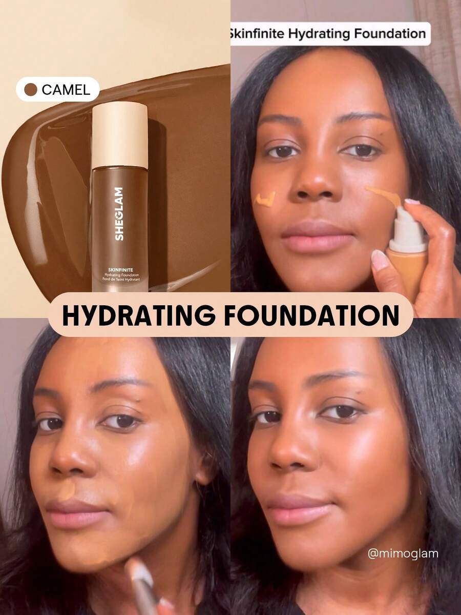 SHEGLAM Skinfinite Hydrating Foundation-Camel Flawless Dewy Foundation Hydrating Coverage Invisible Pore Concealer Pore-Less Non-Greasy Lightweight Soft Liquid Foundation