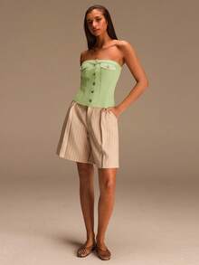 Athîral 女士休闲度假无袖抹胸上衣，薄荷绿牛仔布 - 綠色 - 查看 3