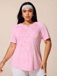 SHEIN Rhythm Era Áo thun mùa hè dáng rộng cổ tròn tay raglan cho nữ, cỡ lớn. - Hồng - Xem 4