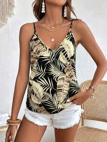 SHEIN VCAY Women's Vacation Casual Floral Print Camisole,Summer Top - Black - View 4