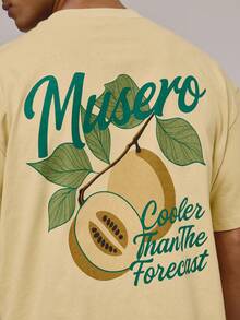Musero Oversized Crew Neck Short Sleeve Dropped Shoulder Large Back Summery Fruit Graphic Print Tshirt Spring Summer Holiday Essentials - Yellow - View 2